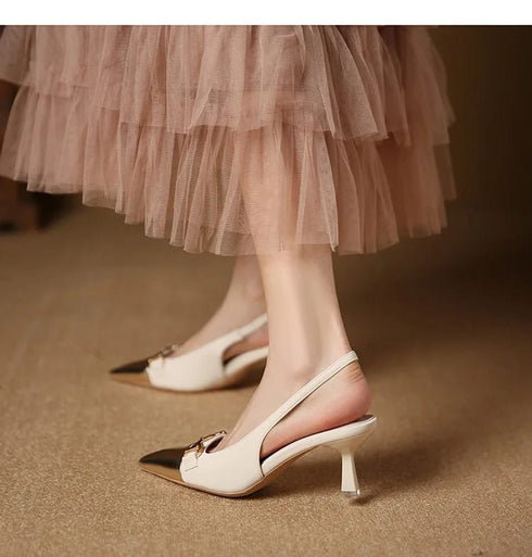 Two Tone Pointy Toe Sling kitten Heels